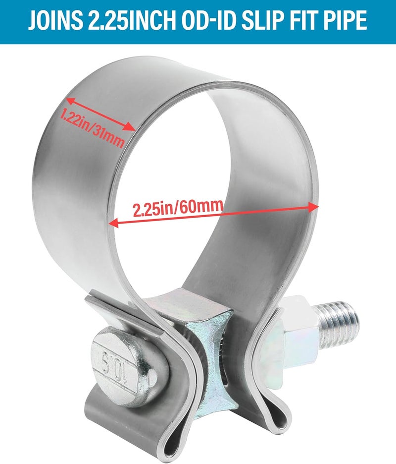 Reswish ESEWALAS 2 Pack Stainless Steel Exhaust Clamp, Narrow Band Muffler Seal,Car Accessories Narrow Band Muffler Clamp,Use for Exhaust System (2.25 inch) - Image 2